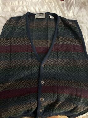 Idea Uomo Vintage Men's V-Neck Button Cardigan Vest - Multicolor Stripe